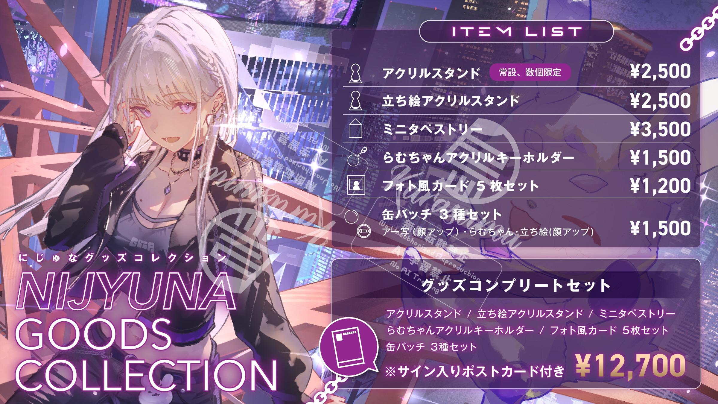 にじゅなさん 新ビジュアル記念グッズメニュー表